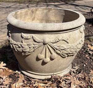 BY - Cement Planter Pot - Ornate Garland Relief