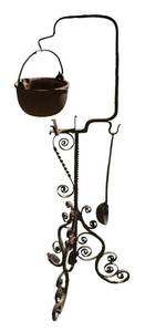 S - Vintage Cast Iron Cauldron on Ornate Iron Stand with Ladle