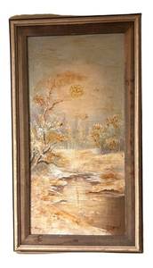 LB - Vintage Landscape Oil on Canvas Painting by T. Ray