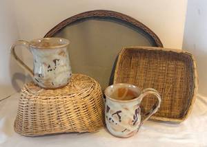 DR - Two Ceramic Mugs & Handwoven Baskets
