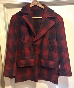 LS - Vintage Red Plaid Wool Coat
