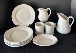 DR - Vintage Johnson Bros Royal Ironstone China - White Dinnerware Set with 2 Pitchers & 2 Mugs (England)