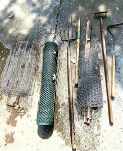Gardening Helpers Wire Mesh Rolls, Tomato Cage, Garden Fork & Rakes