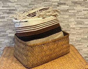 LL - Blanket Woven Storage Basket - Natural Beige & Brown Stripes
