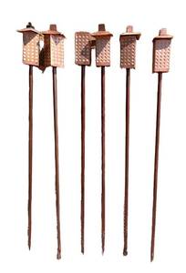 O - Copper Tiki Torches - Diamond Pattern Lantern Heads (Lot of 5)