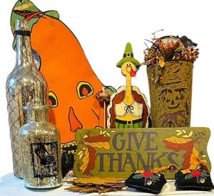 LS - 21-Inch Halloween Pumpkin Cutout with Its Halloween Sign, Vintage aper Mach Pumpkin and More