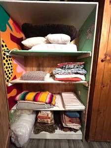 LS - Vintage Storage Cabinet 19x39x65 in with Fabrics, Linens & Bedding