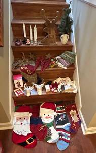 LL - Christmas Decor Lot - Stockings, Snowmen, Reindeer & Mini Tree