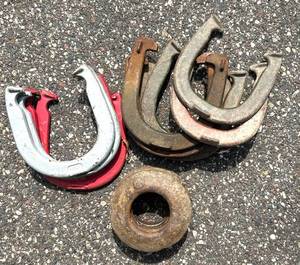 G - Horseshoes & Vintage Discs Lot - Rusty Metal Hardware & Furniture Mix