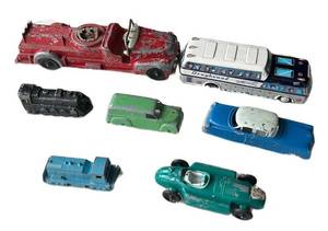 G - Tootsietoy Vintage Tin Toy Cars - Red 7 in Car, Greyhound Bus, & More (Lot of 8)