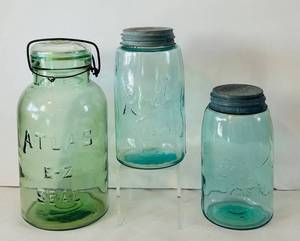 DR -Vintage Atlas E-Z Seal & Ball Mason 9-Inch Blue Glass Jars (Lot of 3)