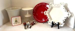 DR - Pottery Barn Snowflake Plate The Original Red Plate (Germany) JOY Deer Tile Star Dish Vase Cake Stand 3 Spreader Knives (Lot of 8)
