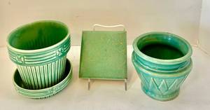 DR - Two Vintage McCoy Planters including a Sunburst Planter and Aqua Trivet