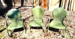 O - Vintage Green Metal Chairs (Lot of 3) Shell-Back