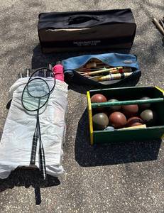 G - Sportcraft Yard Games - Bean Bag Toss, Bocce Ball Set, Badminton Rackets, Cornhole Board