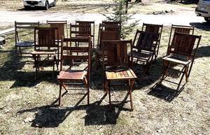 O - Wood Folding Chairs 31in High - Rustic Outdoor Seating, Assorted Sets, Weathered Finish