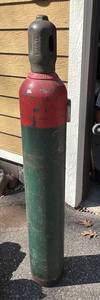 G - Vintage Oxygen Cylinder Tank - Large GreenRed Steel O2 Tank