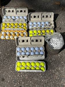 G - Golf Balls & Tees - Assorted White, Light Blue, Neon Yellow Balls