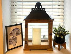 LL - Three-Piece Decor Lantern - Wood Frame, Glass Panels, 21 in Tall