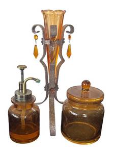 DR - Amber Glass Vase, Pump Dispenser & Lidded Jar