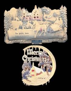 LL - The Quality Store Calendar & Merry Christmas Plaque - Antique Advertising Decor