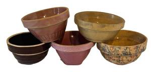 DR - Five Vintage Ceramic Bowls - Glazed Assorted Colors