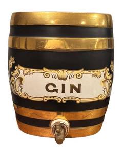 LL - Antique English Gin Barrel Decanter Dispenser With Spigot