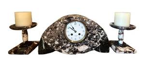 UL - Vintage French Marble Mantel Set with 8-Day Clock with Two Candle Holders