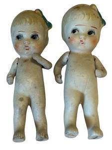 UL - Made in Japan 5-Inch Bisque Dolls - Pair of Vintage Ceramic Baby Figures
