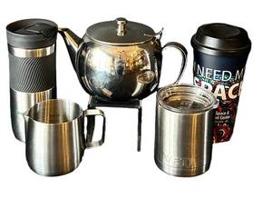 UL - Teapot with 4 Stainless Steel Travel Mugs - YETI & Space Center Design Cups