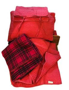 LL - Pottery Barn FullQueen Red Quilted Comforter Set with 2 Shams - 100% Cotton