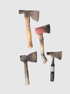 G - Vintage Axes Set - 4 Hand Axes & Hatchet, Largest Handle 14 Inches