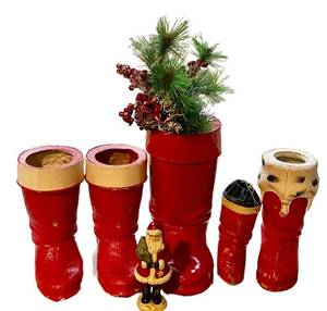 G - Vintage Red Boot Holiday Decor - Set of 4 Boots