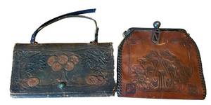 UL - Two Antique Art Nouveau Hand Tooled Leather Purses