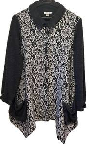 LL - Black and White Lace Sweater - Size Medium