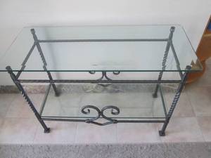 Metal base table with glass top mea...