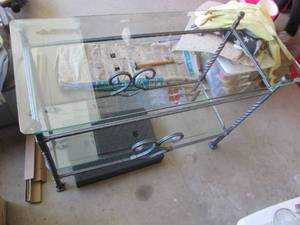 Metal frame, glass top table -...