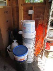 Tomato cages, buckets, planters and a sprayer
