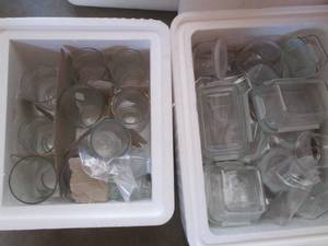 Glass cups, baking dish, and glass ...