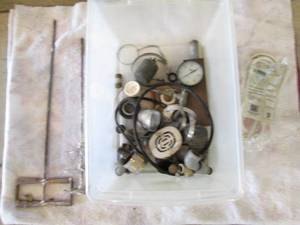 A gauge, 4 j hooks, plumbing parts...