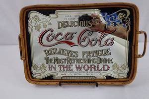 Vintage Coca-Cola Mirror Bamboo Tray
