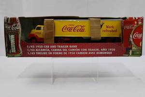 Coca-Cola 1950 Cab and Trailer Bank in Original Package 13 in Long 3 in Tall
