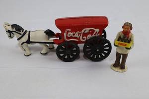 Coca-Cola Cast Iron Delivery Wagon With Figure (Lot of 2)