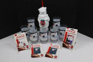 Coca-Cola Polar Bear Glasses, Dispenser & Magnets Mixed Lot (Lot of 12)