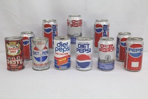 Mixed Lot of 9 Vintage Soda Cans - Pepsi, Diet Pepsi & Canada Dry