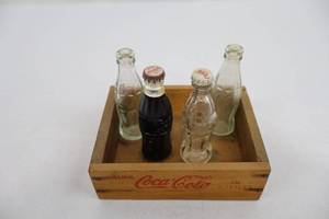 Vintage Coca-Cola Miniature Bottles in Mini Crate (Lot of 4)