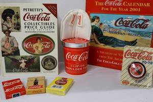 Coca-Cola Collectibles Lot of 5 Price Guide, Cards, Duncan Yo-Yo, Shoulder Pads & 2001 Calendar