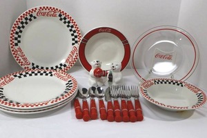Coca-Cola Tableware Set, Plates, Bowls, Utensils & Salt & Pepper (Lot of 18)