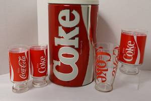 Coca-Cola Tin & Glasses (Lot of 5)