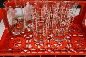 Coca-Cola Christmas Glasses in Red Crate (Lot of 6)